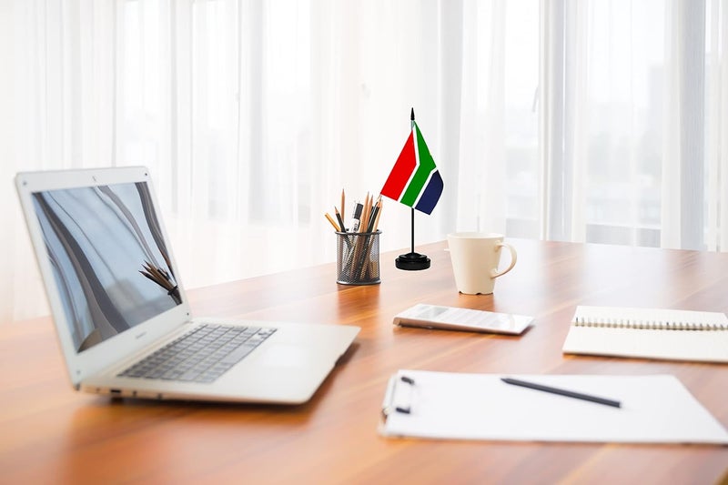 tibijoy South Africa Flags South African Small Mini Desk Flags Set Small Mini South Africa Flags Table Flag with 13" Black Pole, Black Base and Spear Top, Miniature South African Deluxe Desktop Flag, Home - Image 5